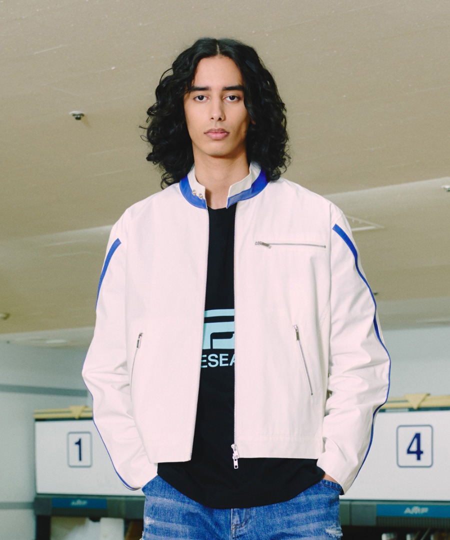 FDR에프디알 Vegan Leather Pipping Racing Jacket_White/Blue